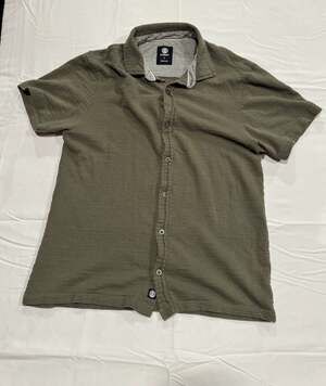Y2K Element Olive Green Short Sleeve Textured Button Down Shirt M